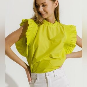 English Factory Ruffle Sleeve Cotton Top Size S in Yellow
